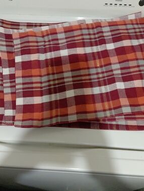Plaid Cotton Table Runner - Red & Orange Check